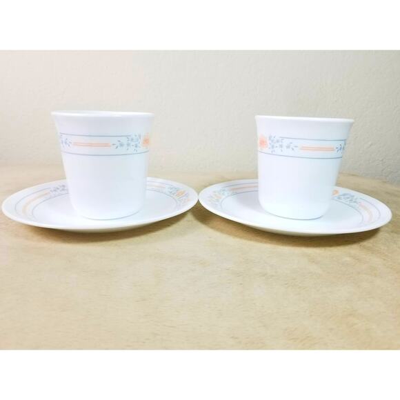 Corelle Teacup & Saucers Corning Apricot Grove Fine China USA x2 Vintage - Picture 4 of 15